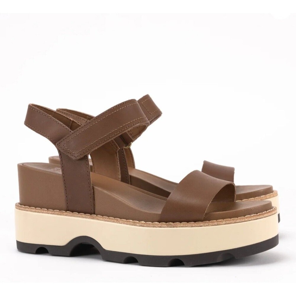 Sorel Joanie IV Y-Strap Platform Sandals Velvet Tan Leather Women's Size 8 New